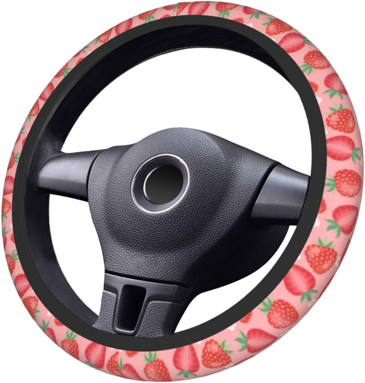 Cute Pink Strawberry Steering Wheel Cover Anti-Slip and Practical 14.5-15 Inch Universal Steering Wheel Cover with 2 Pieces Car Coasters Suitable for Men Women - Image 7