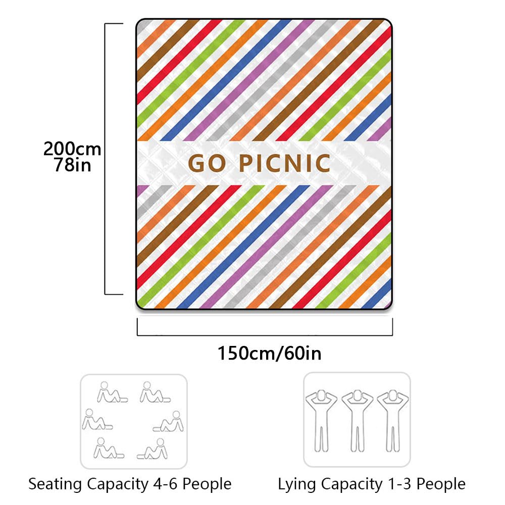 Stuoia Campeggio, Leggero e Portatile Telo Picnic Impermeabile Pieghevole Coperta Picnic, Tappeto Spiaggia Antisabbia Grande per Campeggio/BBQ/Viaggi,Stripes,150×200cm