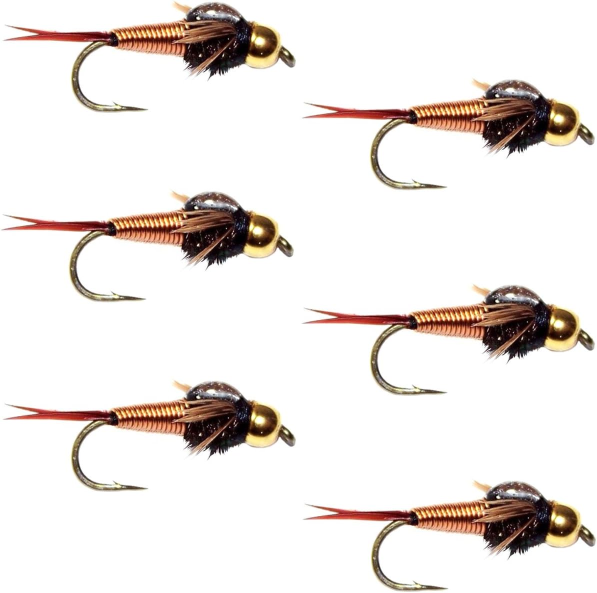 The Fly Fishing Place Bead Head Copper John Nymph Fly Fishing Flies - Set of 6 Flies Hook Size 14