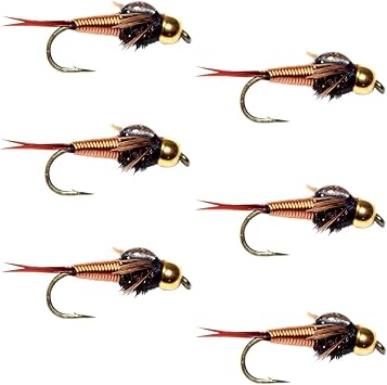 The Fly Fishing Place Tungsten Bead Head Copper John Nymph Fly Fishing Flies - Set of 6 Flies Hook Size 12