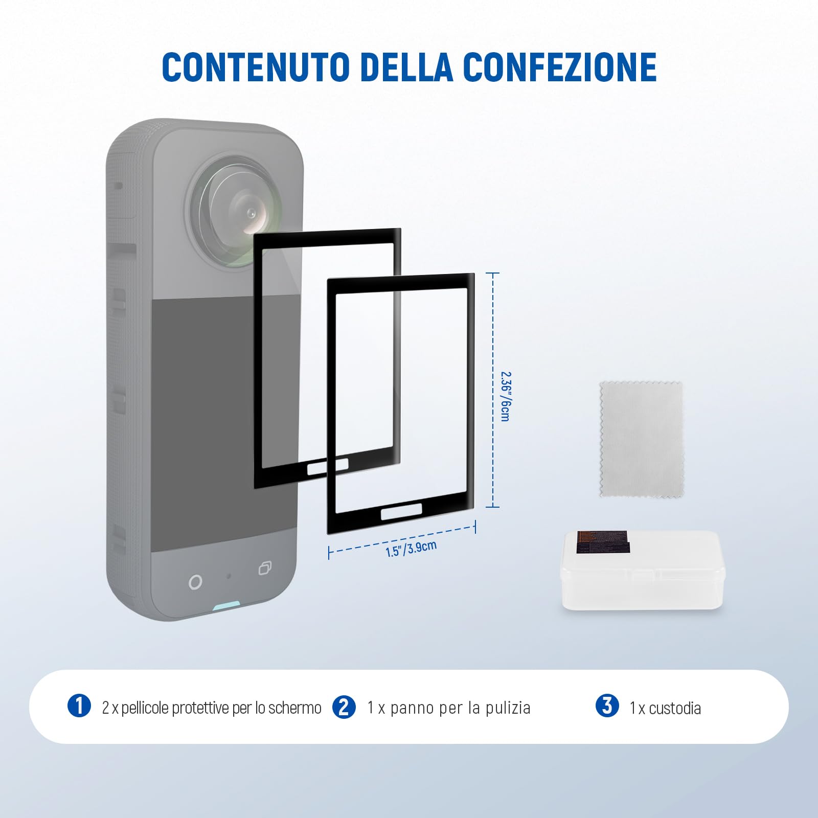 NEEWER Kit Accessori di Protezione Schermo per X4/X5 (2 Pezzi) Compatibile con Insta 360 X5 Insta360 X4 Action Camera, Pellicola Protettiva in Vetro Temperato Antigraffio 9H HD per Touchscreen, CA146