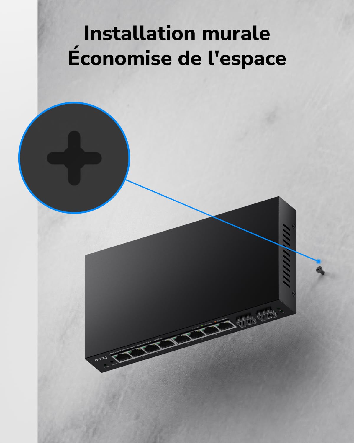 Cudy Commutateur Intelligent Gigabit à 10 Ports, Professionnel, GS108ES2 | 8 ports GbE, 2 ports de liaison montante par fibre optique, débit à vitesse filaire, isolation des ports/mode 250 m
