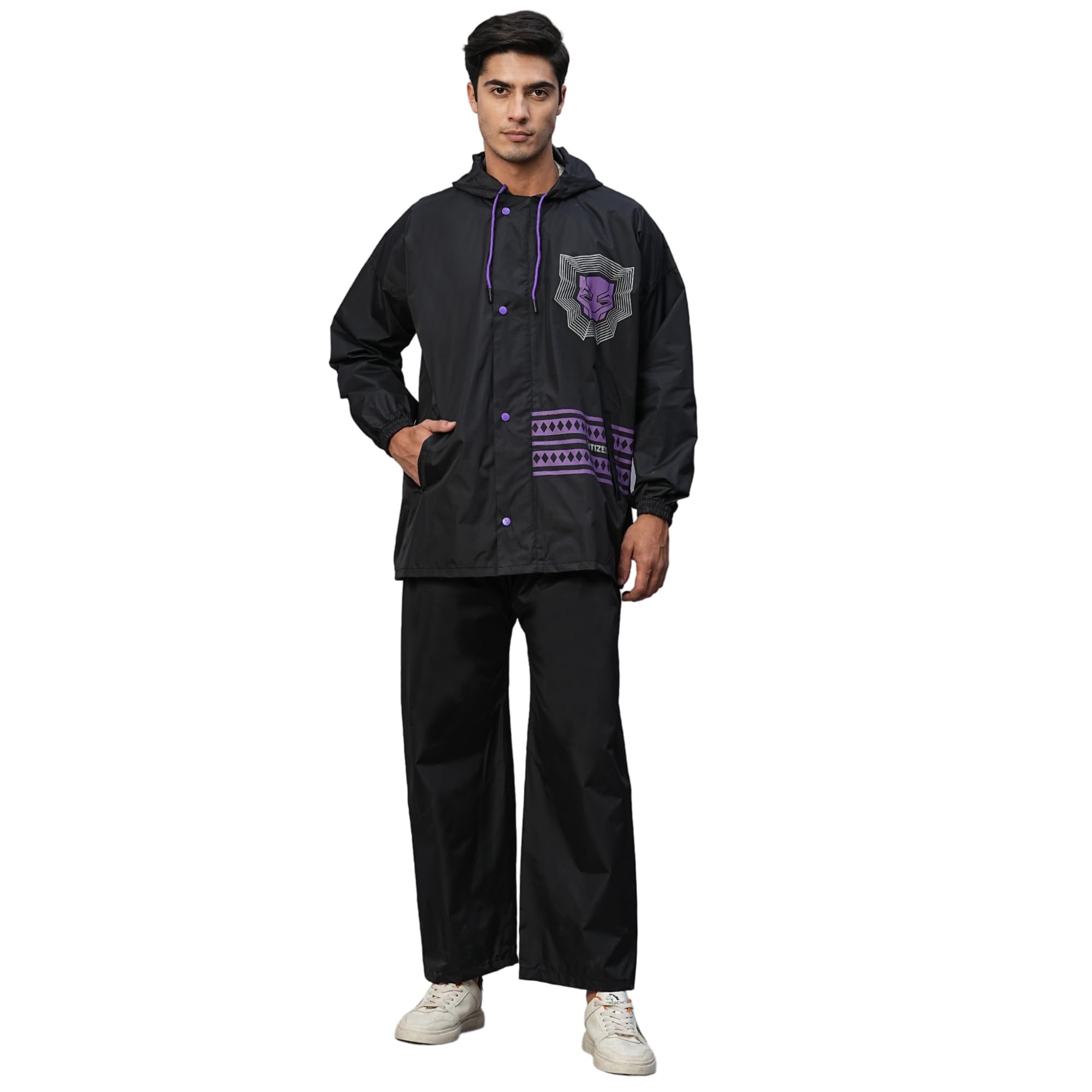 Black Panther Polyester Raincoat for Men with Waterproof Pant, Adjustable Inbuilt Hood & Carry Bag | Durable & Lightweight Rainsuit with Large Mobile Pockets-image-33