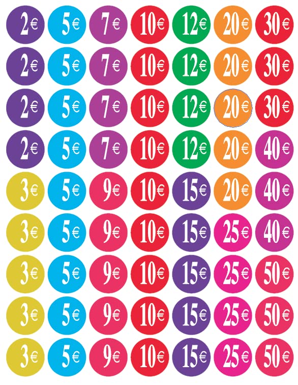 Affichesstore 30252 - Lot de 315 Stickers - 5 Feuilles de 63 Etiquettes Adhésives Rondes 25mm - Prix divers de 2€ à 50€