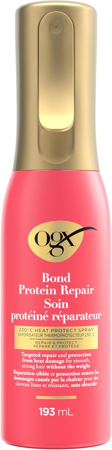 OGX Repair & Protect Bond Protein 230°C Heat Protect Spray, Thermal Protection Spray for Targeted Damage Repair & Protection from Heat Damage, 193 mL