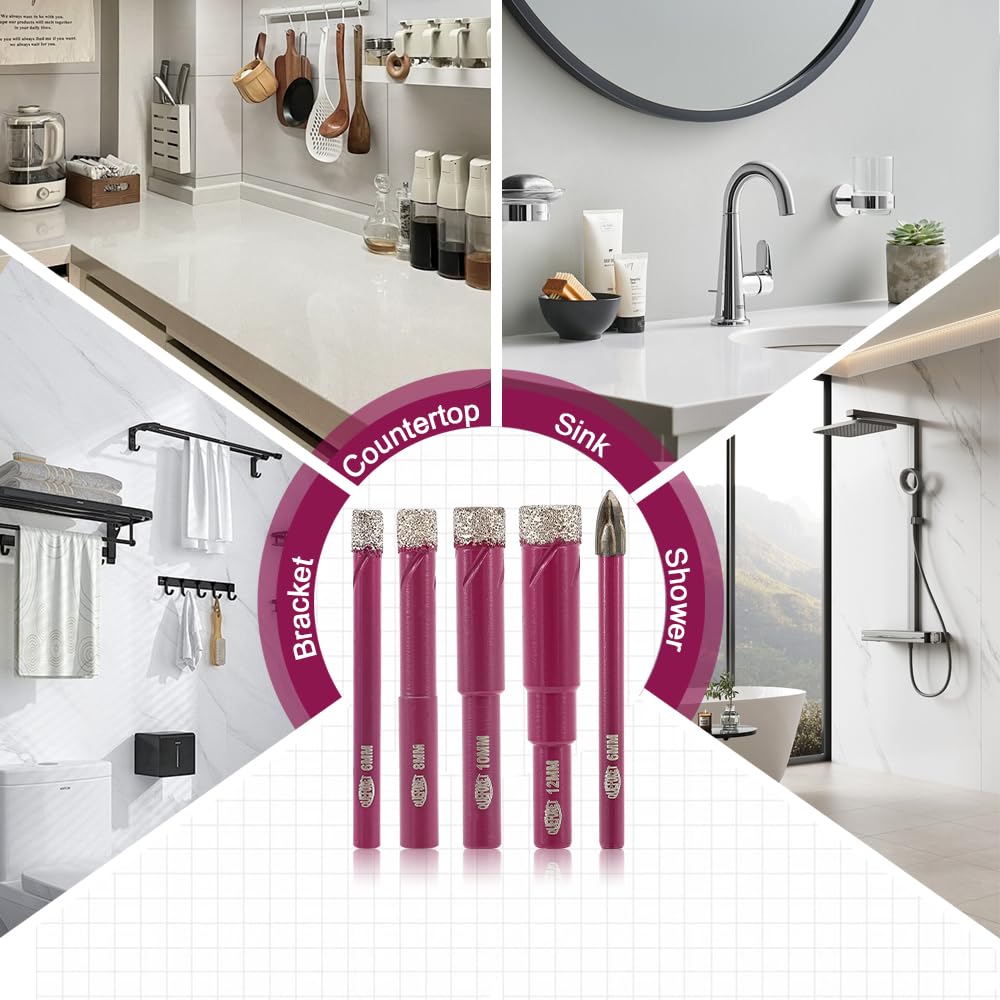 Punte Diamantate Gres Porcellanato 6mm - 10 Pezzi Punte Trapano per Porcellana Piastrelle Ceramica Marmo Granito, Gambo Rotondo