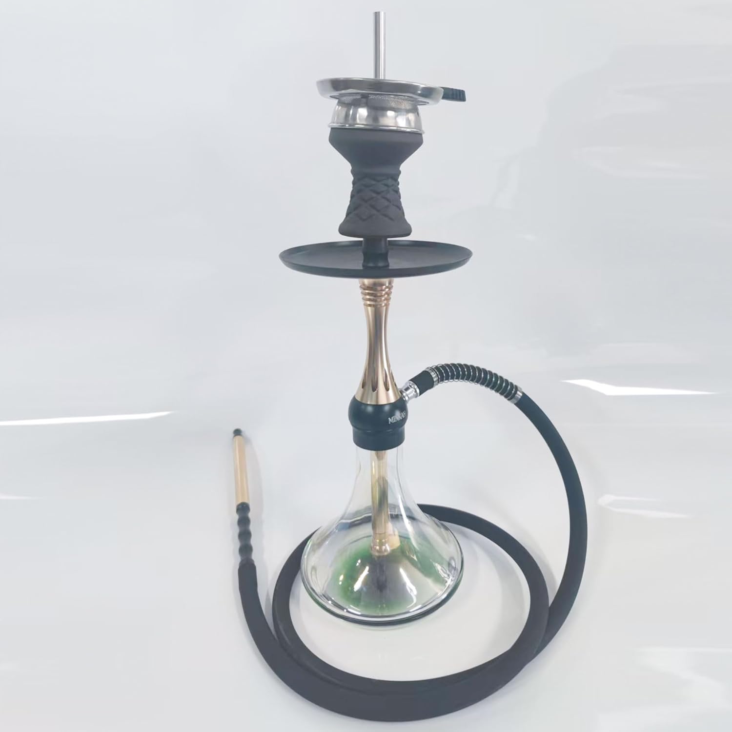 Hookah Set with Everything,19" Shisha Hookah Set with Glass Vase,Modern Portable Glass Hookah Set with Hookah tips,Hookah hose,Hookah Ceramic Bowl.(Gold)