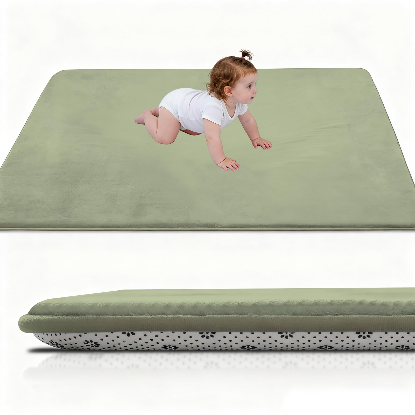 Stqyeiw Baby Play Mat for Floor 2cm Thick 200 x 300 cm Foam Floor Padded Playmats for Babies, Soft Baby Rug Kids Playpen Mat for Crawling Playing, Non Slip Bottom Grass Green