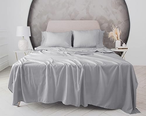Vista 40 de Juego de sábanas de 6 piezas, 400 hilos y hotel, acabado satinado, sábana bajera ajustable de 12 a 14 pulgadas de profundidad, 100% algodón egipcio
