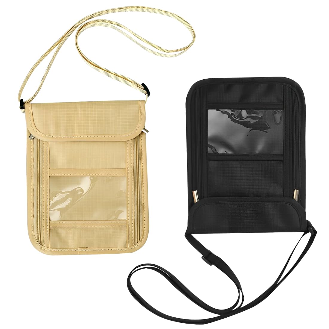 2 pcs Cartera de Cuello Porta Pasaporte, Bolsa para el cuello para hombre, Bolso en el pecho protección, Bolsa de Viaje Seguridad, Bolsa Halter Antirrobo con Múltiples Compartimentos