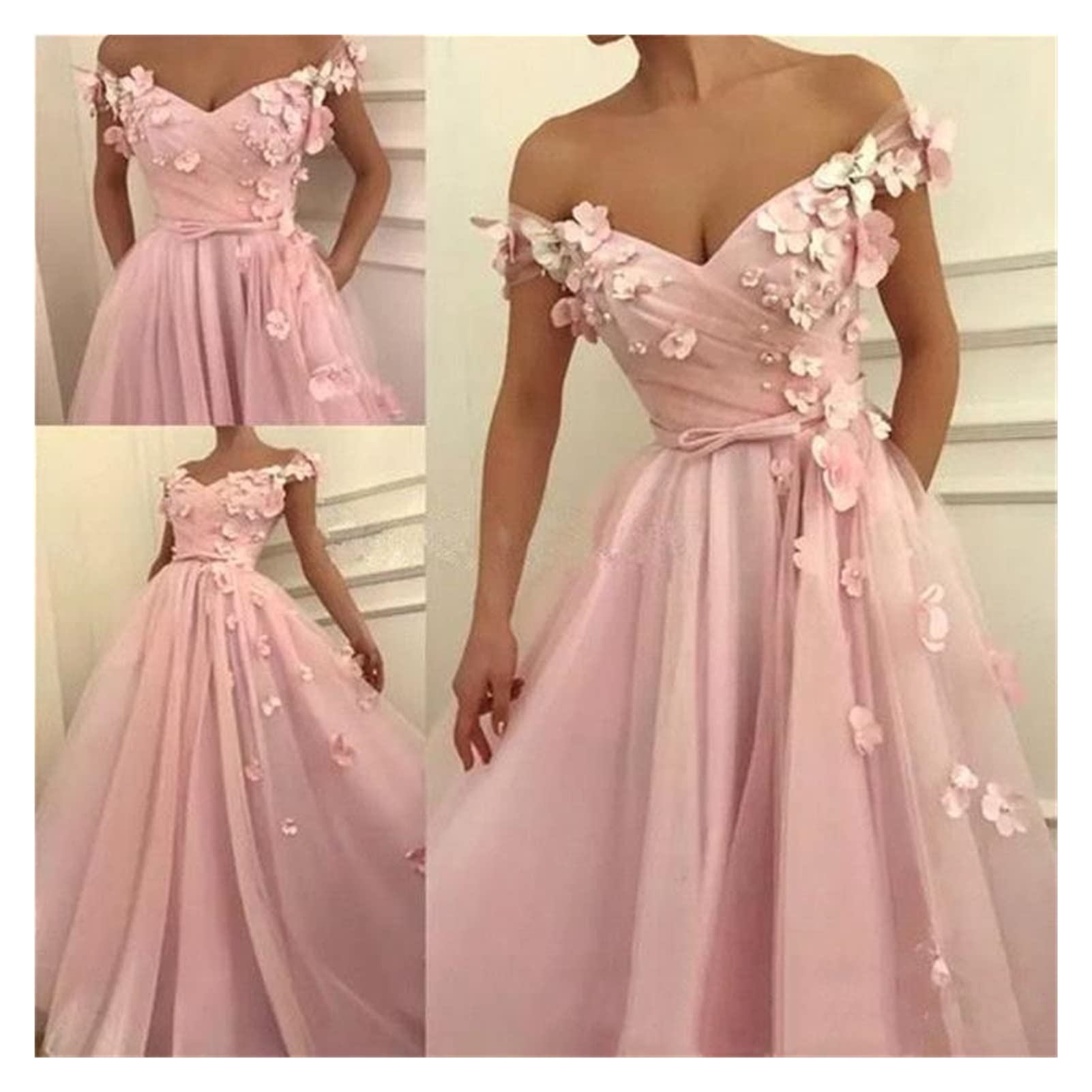 Elegant Floral Evening Dress Off Shoulder A-Line Appliqué