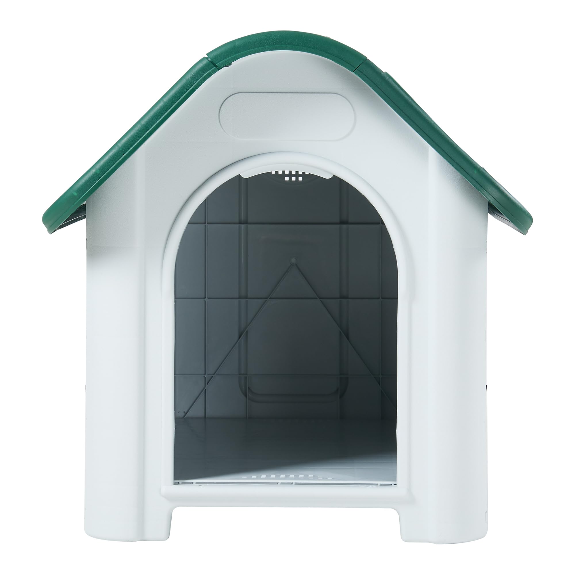 [en.casa] Hundehütte Outdoor Bello Hundehöhle wetterfest Hundehaus mit Dachluke und Lüftungsschlitzen 87 x 72 x 75 cm Kleintierhaus erhöhter Boden Kunststoff Weiß/Grün