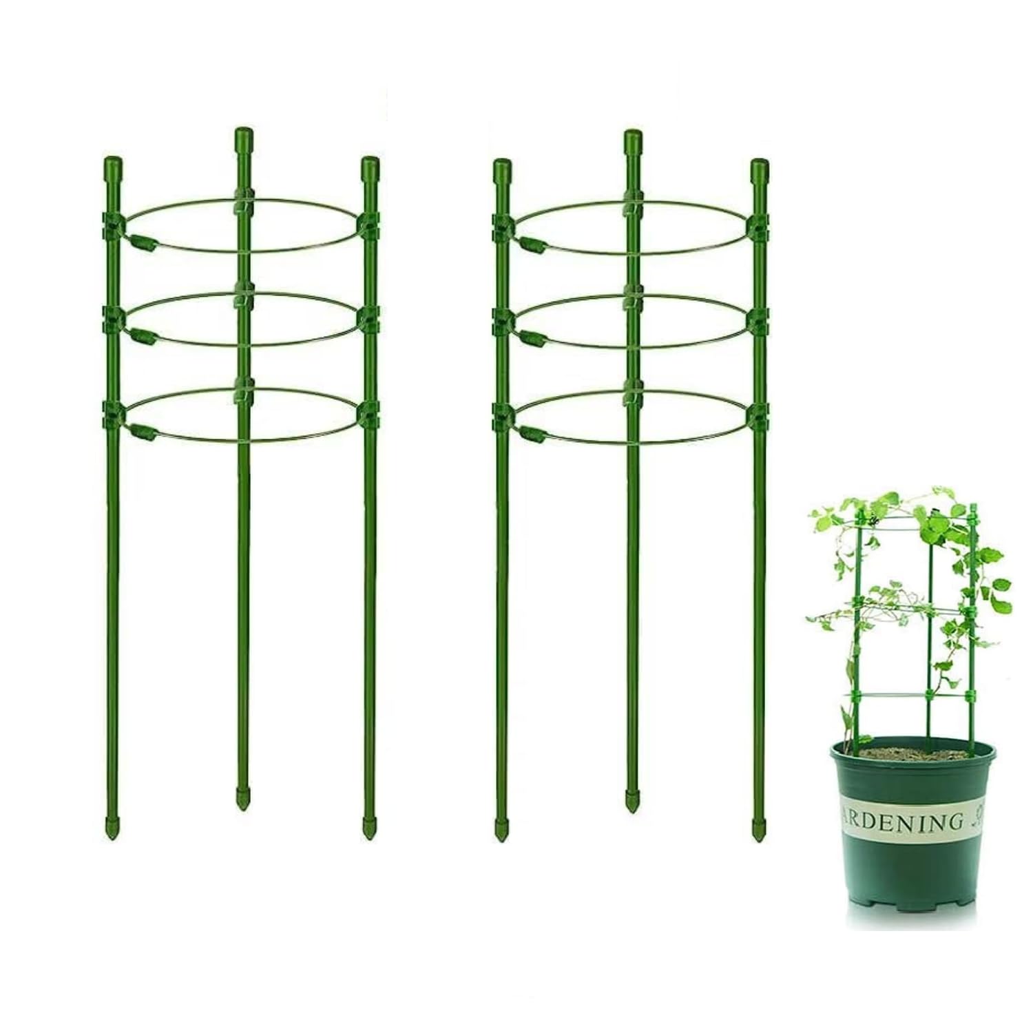 WEYSH 2 Pack Climbing Plant Support Stakes 60CM/24", Upgraded Plant Cage with 3 Adjustable Support Rings for Potted Plant Flower Tomato