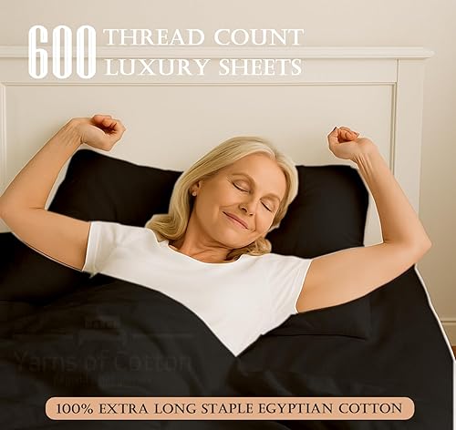 Miniatura 6 de Juego de sábanas de 600 hilos 100 % algodón egipcio de fibra larga, suave peinado, juego de sábanas de 4 piezas, tejido de satén suave y suave, ropa