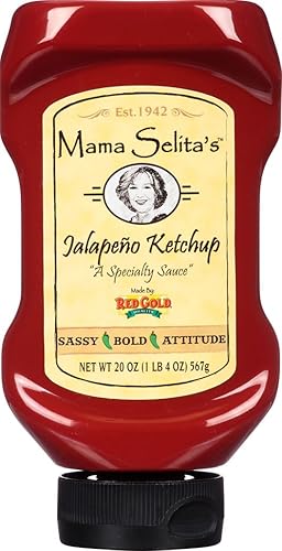 Mama Selita's - Ketchup de jalapeño de Red Gold - Botella exprimible de 20 onzas Mama Selita's - Ketchup de jalapeño de Red Gold - Botella exprimible de 20 onzas