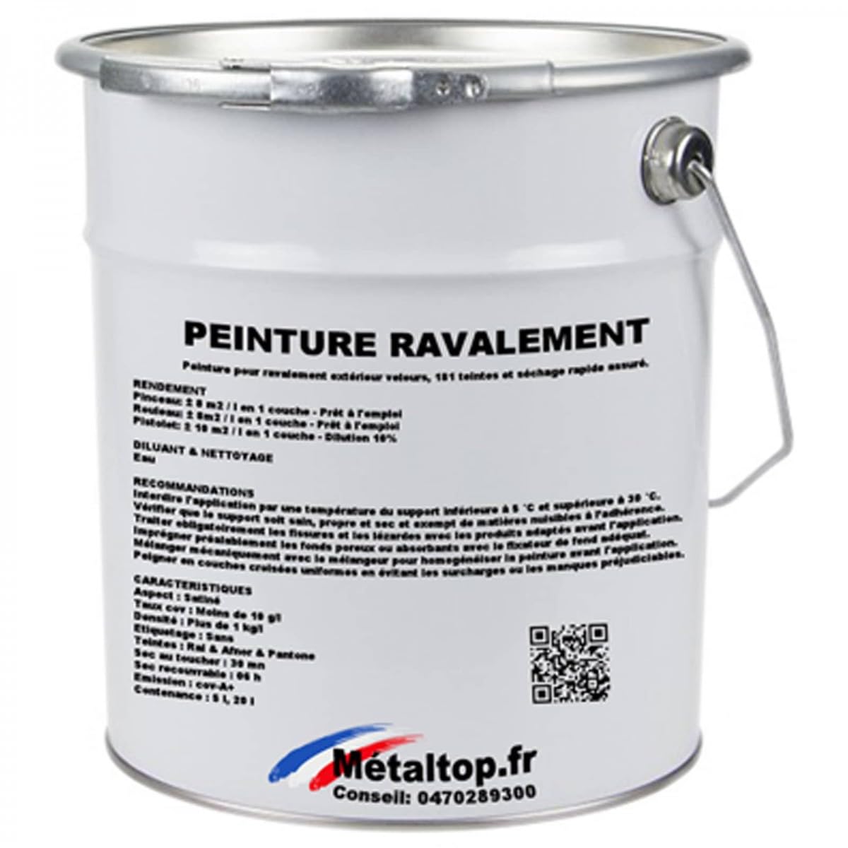Metaltop - Peinture Ravalement - Gris noir - RAL 7021-5 L - Protection façade longue durée, microporeuse, résistante UV et intempéries