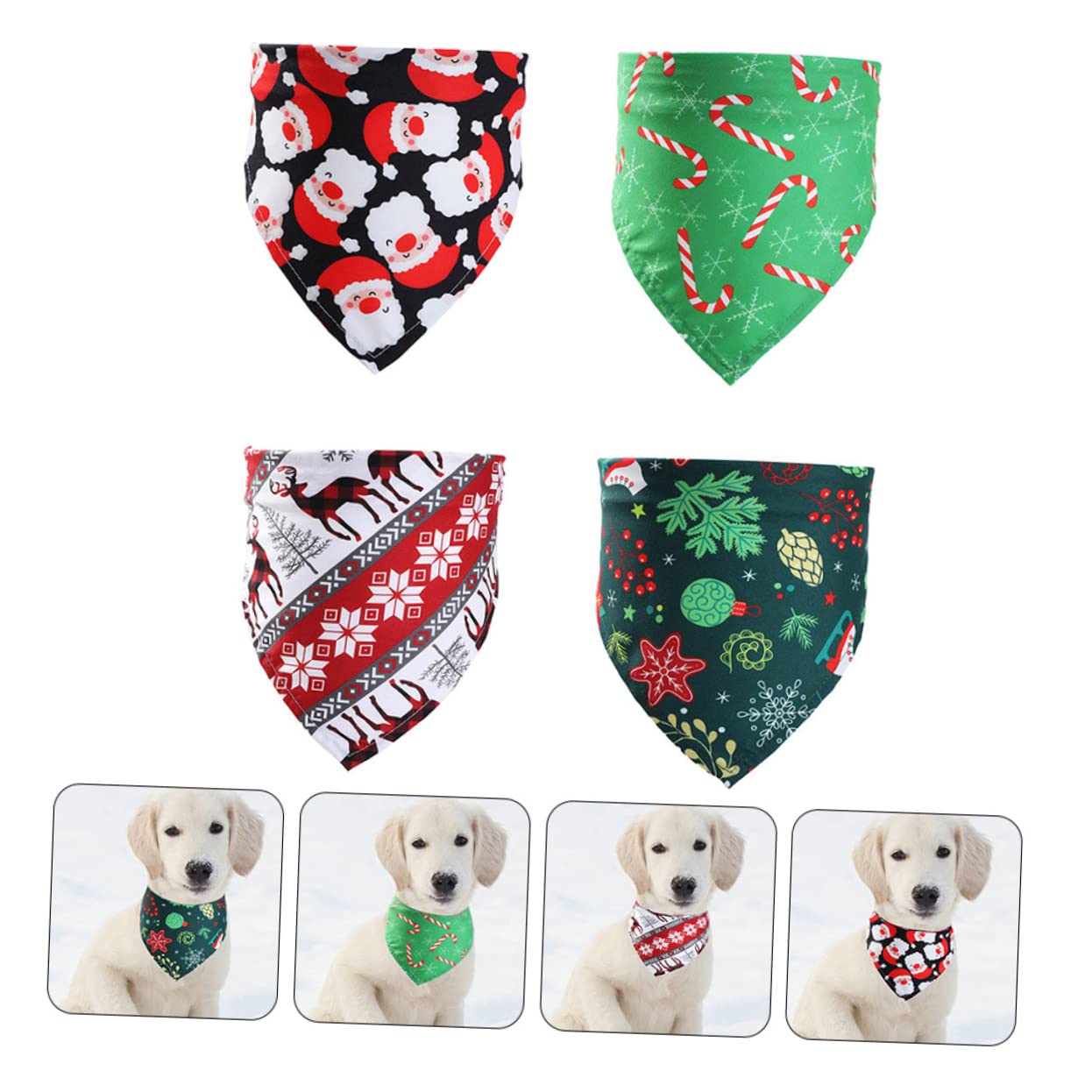 POPETPOP Lot De 3 Bavoirs Triangulaires De Noël pour Animaux De Compagnie Bandanas pour Chien Serviette De Cou pour Animaux De Compagnie Bavoirs De Noël pour Chien 4 Pièces X 3