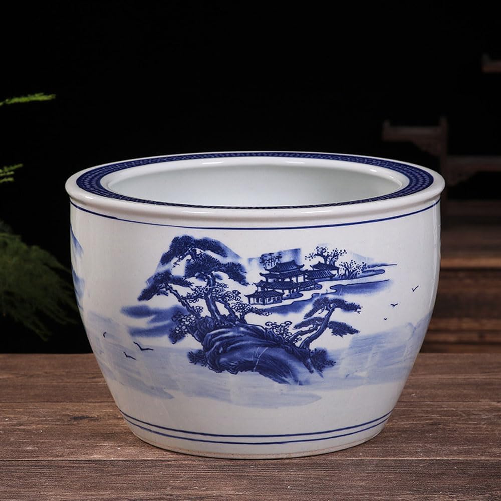 1 zestaw niebiesko-białych porcelanowych doniczek lotosu, dekoracyjne doniczki na kwiaty, pojemniki hydroponiczne, doniczki ceramiczne, doniczki na sukulenty (białe, 30 x 21 cm)