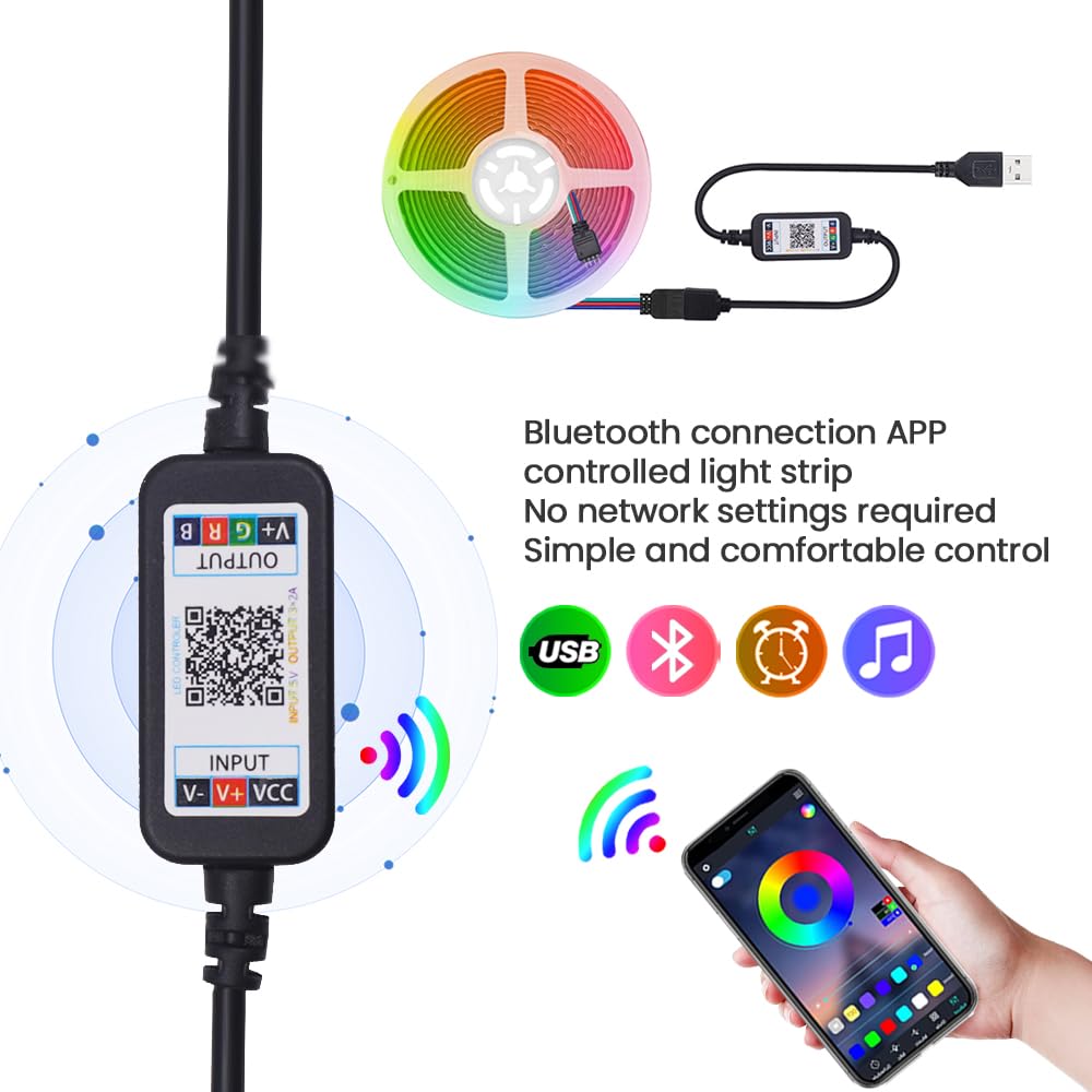 KISUFU Striscia LED COB USB RGB 576 LEDs/M striscia luminosa con APP Bluetooth driver, nastro flessibile multicolore con modalità musicale per illuminazione domestica fai da te.