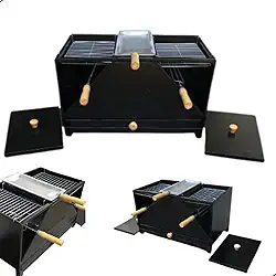 Churrasqueira Erta Mini Grelha e Espeto Giratório Apartamento e Bancada sem Fumaça Vulkania a Carvão