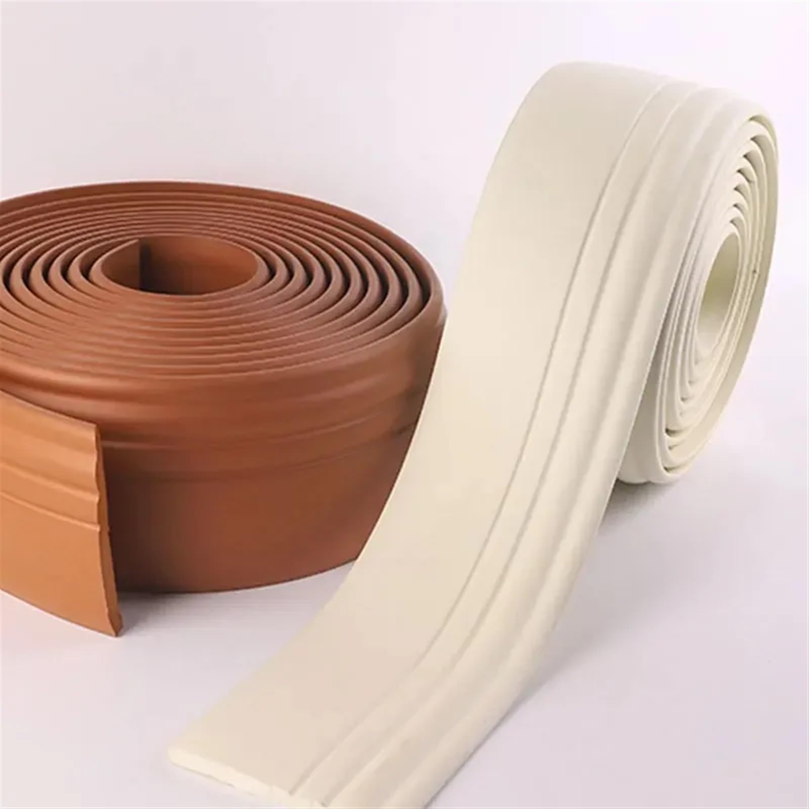 Remate De Rodapié 2 uds 2mX80mm pegatinas de pared espuma PVC impermeable autoadhesivo suelo rodapié TV Fondo borde modelado DIY decoración del hogar(Beige)