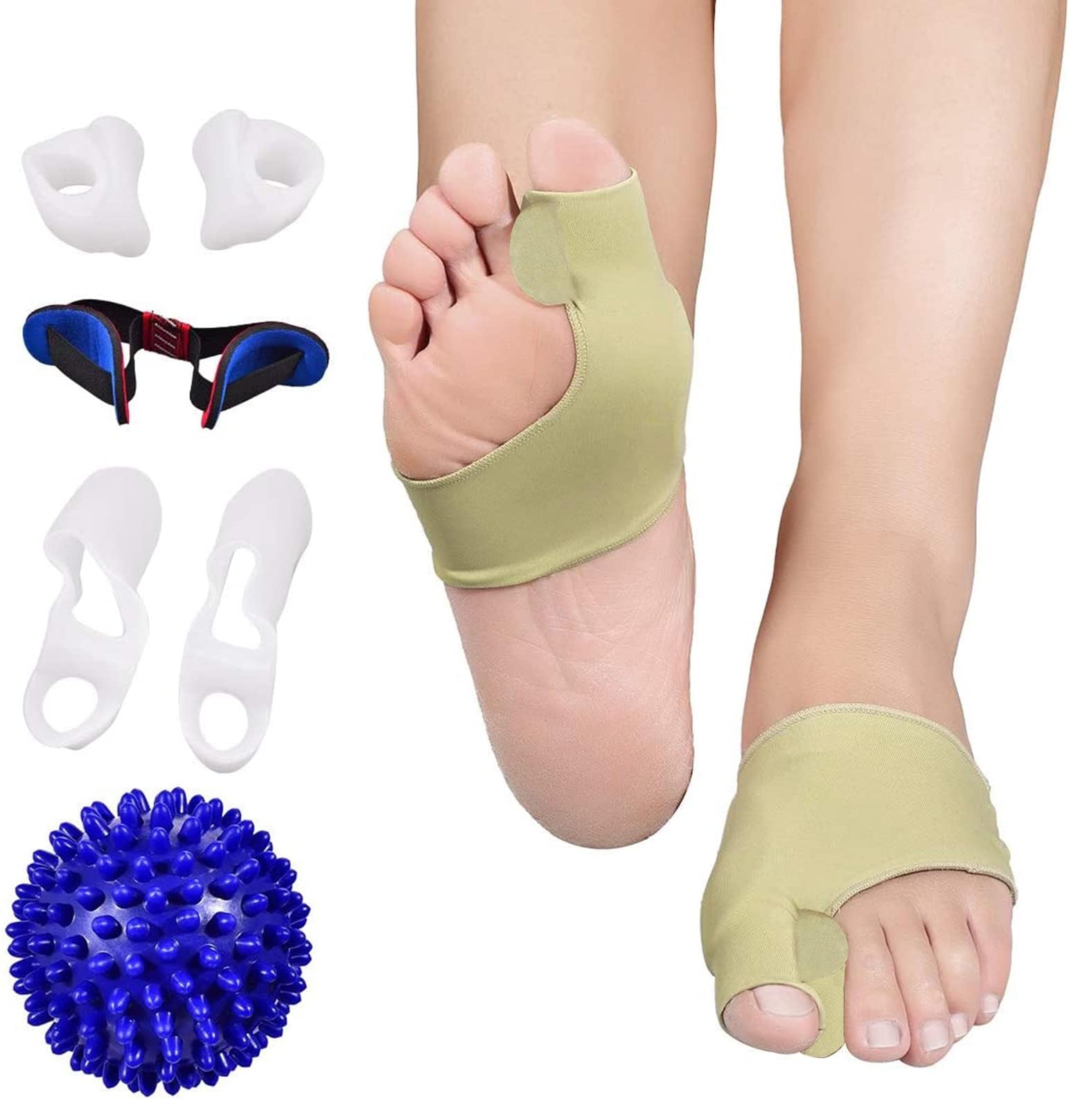 Petask Bunion Corrector and Bunion Relief Care Kit for Tailors Bunion and Hallux Valgus Pain Reliefs, Toe Straightener Straps Big Toe Separator Bunion Sleeve Socks with Pad Kit 8PCS
