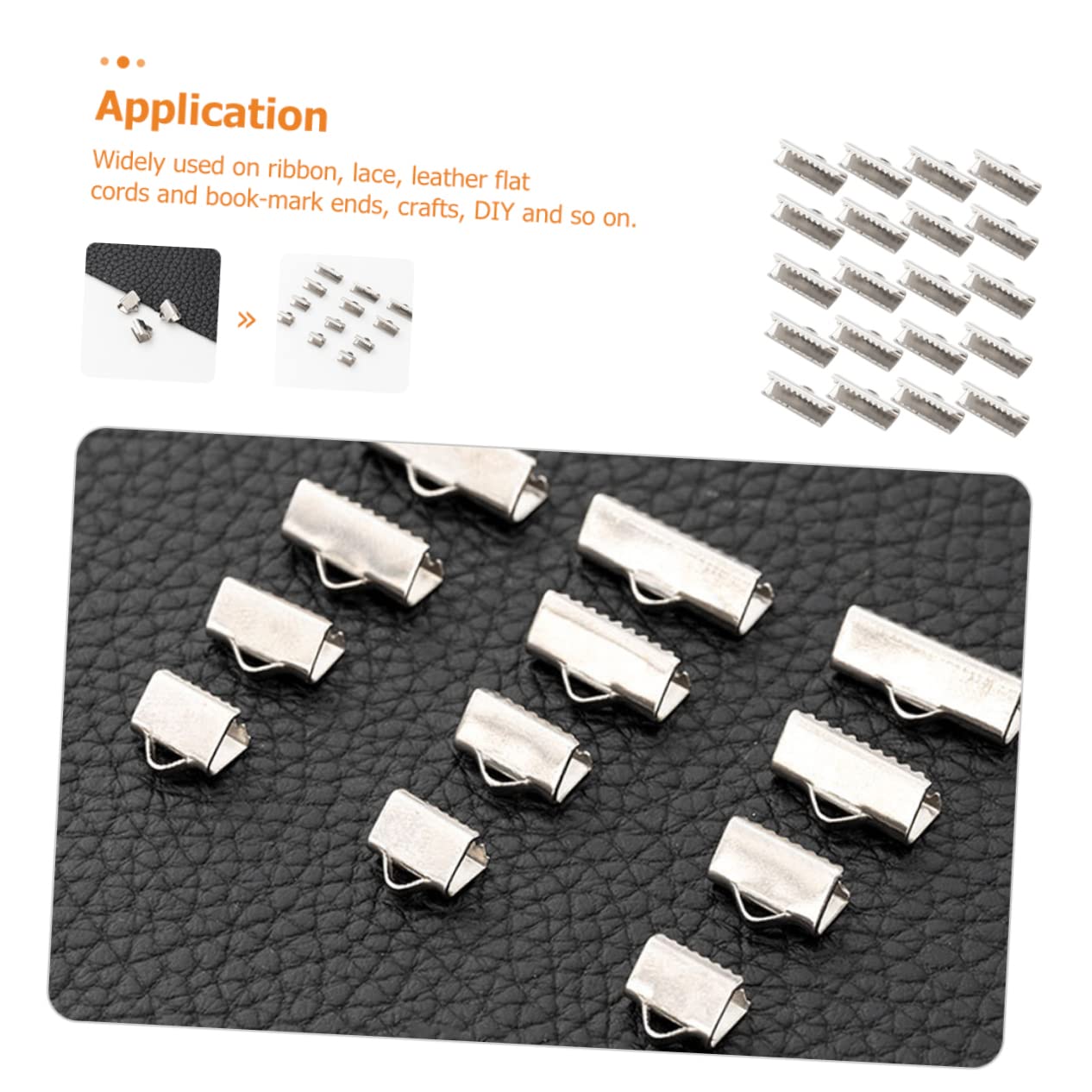 AUTSUPPL 100pcs Pinch Crimp Ends Ribbon Clamps Stainless Clip Buckle Jewelry Making DIY Craft