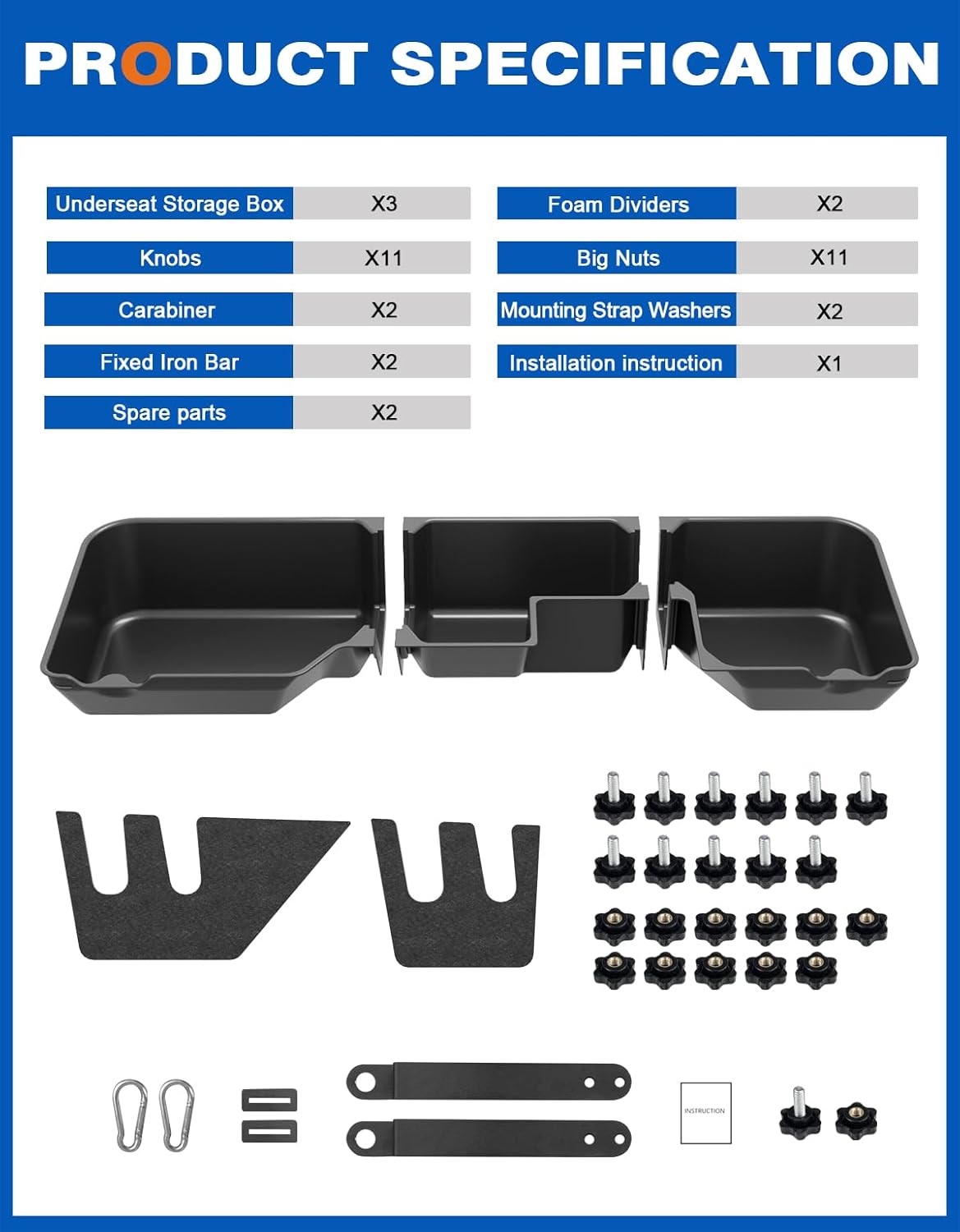 Under Seat Storage Box Compatible with 2019-2026 Dodge Ram 1500 crew cab (New Body Style),Upgraded Rear Truck Underseat Organizer Cargo Box