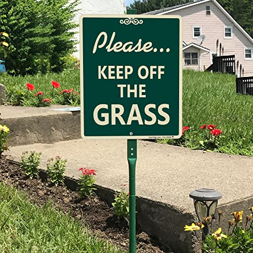 Smartsign 12 X 10 Inch “Please - Keep Off The Grass” Yard Sign With 3 Foot Stake, 40 Mil Laminated Rustproof Aluminum, Green And White, Set Of 1 #TOP2
