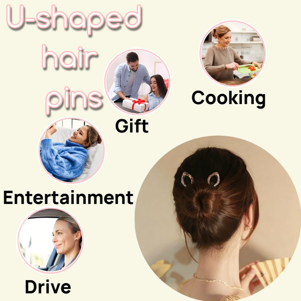 Prestige Hair Pins,French U-Shaped Hair pin 3Pack Elegant Women Hair Accessories Suitable for Thick or Thin Hair (Black, Leopard print, Blue) - Image 5