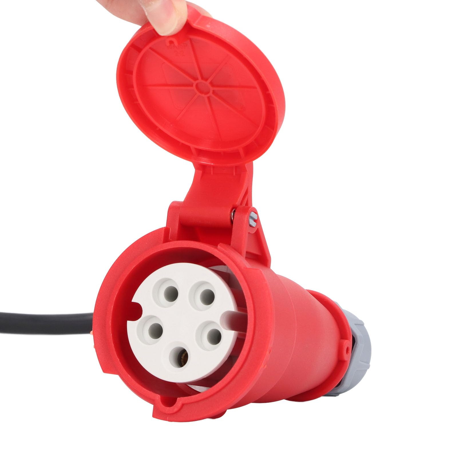 SIXRUN Adattatore CEE Adattatore di Alimentazione CEE in Gomma Rame ABS 16A 5 Pin 2,5 mm² con Interruttore Automatico 400 V 3P IP44 per Campeggio, Officina, Cantiere, Uso Commerciale