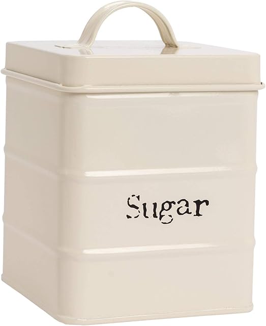 Harbour Housewares Industrial Sugar Canister - Vintage Style Steel Kitchen Storage Caddy with Lid - Cream