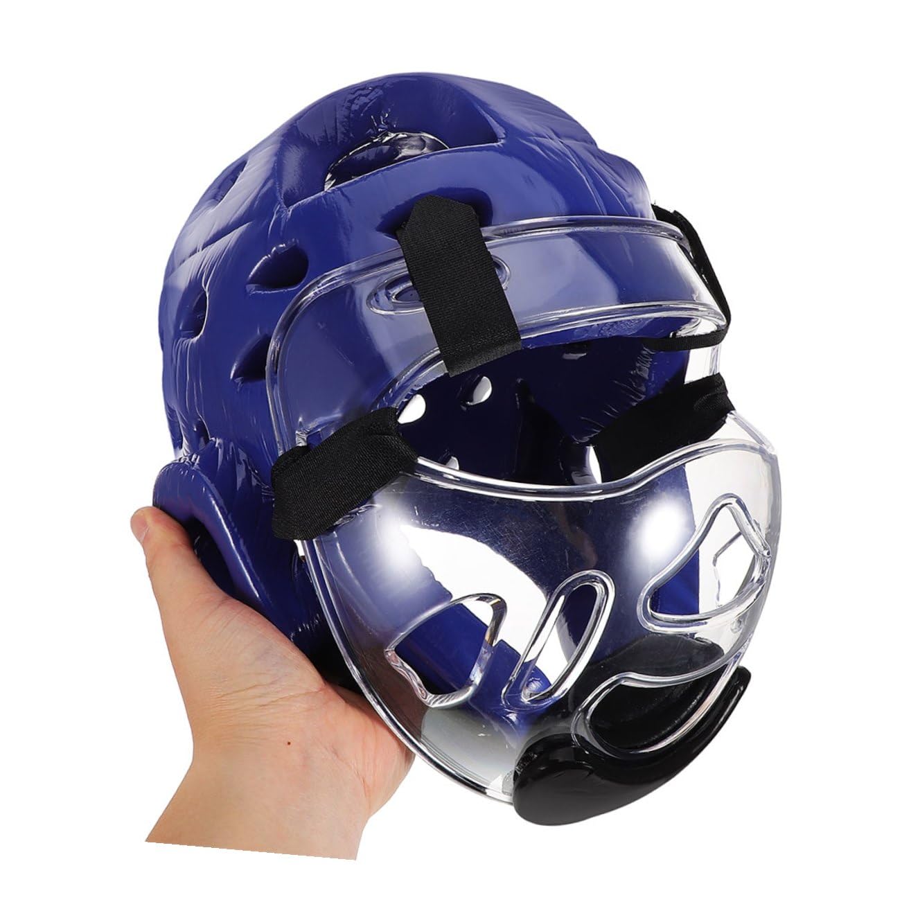 Casco Protettivo Arti Marziali Ragazzi Visiera Completa Blu | Spugna Pu Plastica, Leggero e Regolabile, per Pratica e Sport da Contatto