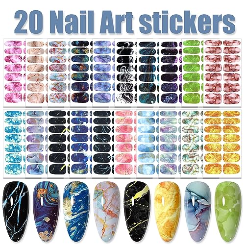 Wokoto 20 Sheets Gradient Nail Polish Stickers Marble Nail Stickers Full Nail Wraps For Women Nails Gel Nail Strips Peel And Stick Nail Polish Stickers For Nails Gel Nail Stickers Nail Gel Stickers #TOP1