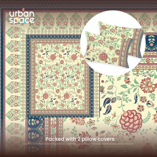 Image of Urban Space 100% Cotton Handcrafted Premium Printed Double Size Bedsheet with 2 Pillow Covers, 240 TC Cotton Double Bedsheet (90 x 100 Inches, Gulbagh Navy)