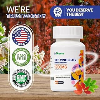 inGreens Red Vine Leaf Extract 1700mg & Horse Chestnut Extract Supplements, Supports Vein, Skin Health, Circulation for Legs（1Pack）