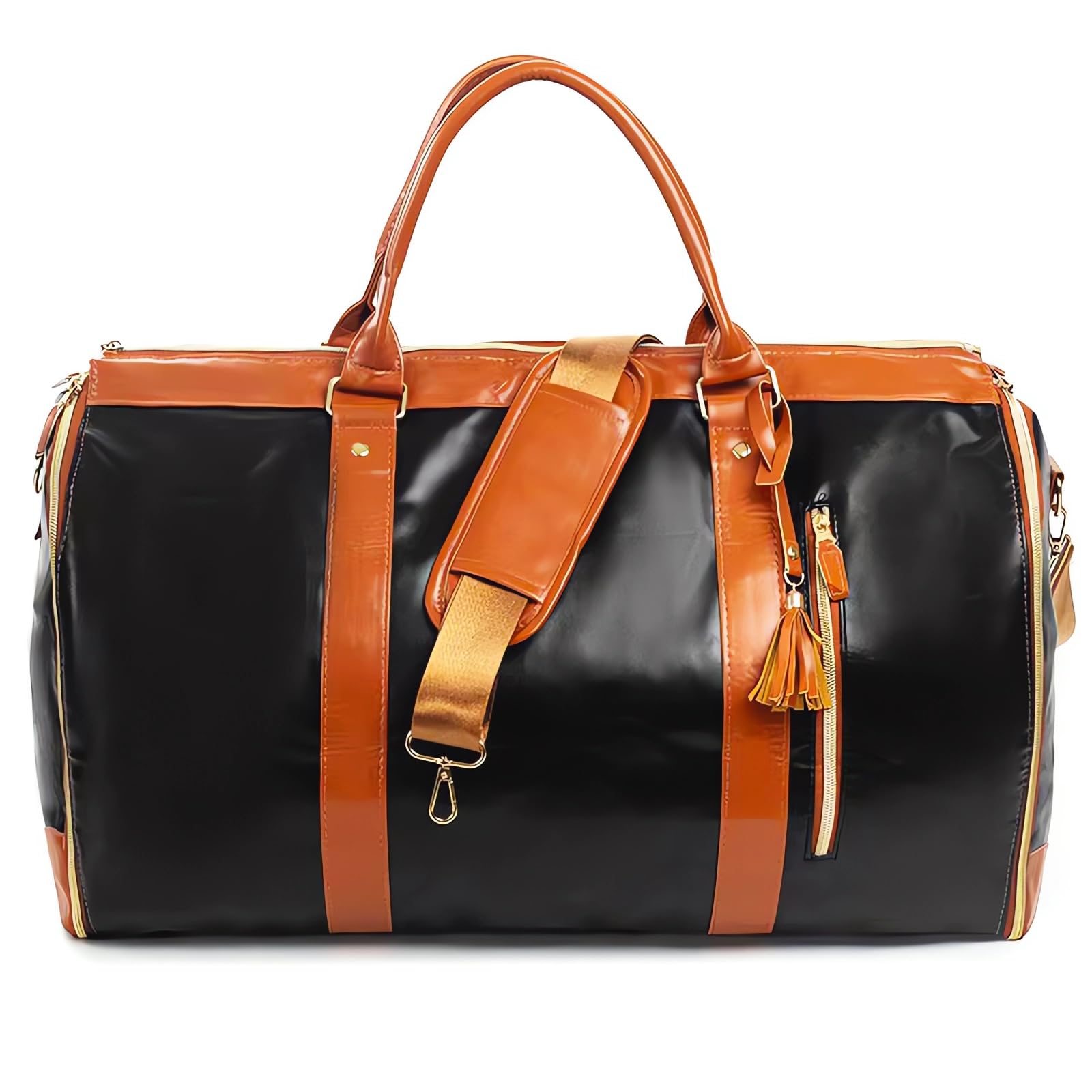 Kleidertasche für Reisen, wandelbare Stofftasche mit Schuhbeutel, 2-in-1, wasserdichte Reisetasche mit Schultergurt, für Herren und Damen (Rosa/Weiß/Dunkelbraun)