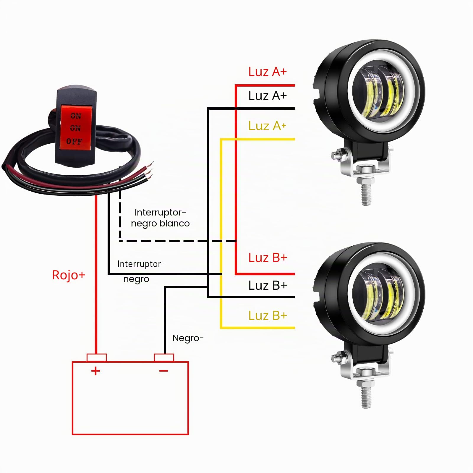 Biqing Faros Auxiliares de Moto,3 Inch Ronda 20W Faros Antiniebla Moto LED Foco Luces de Trabajo Luz Delantera Auxiliar 12V/24V Ojo de ángel Azul DRL Con Interruptor de Manillar de Motocicleta 22mm