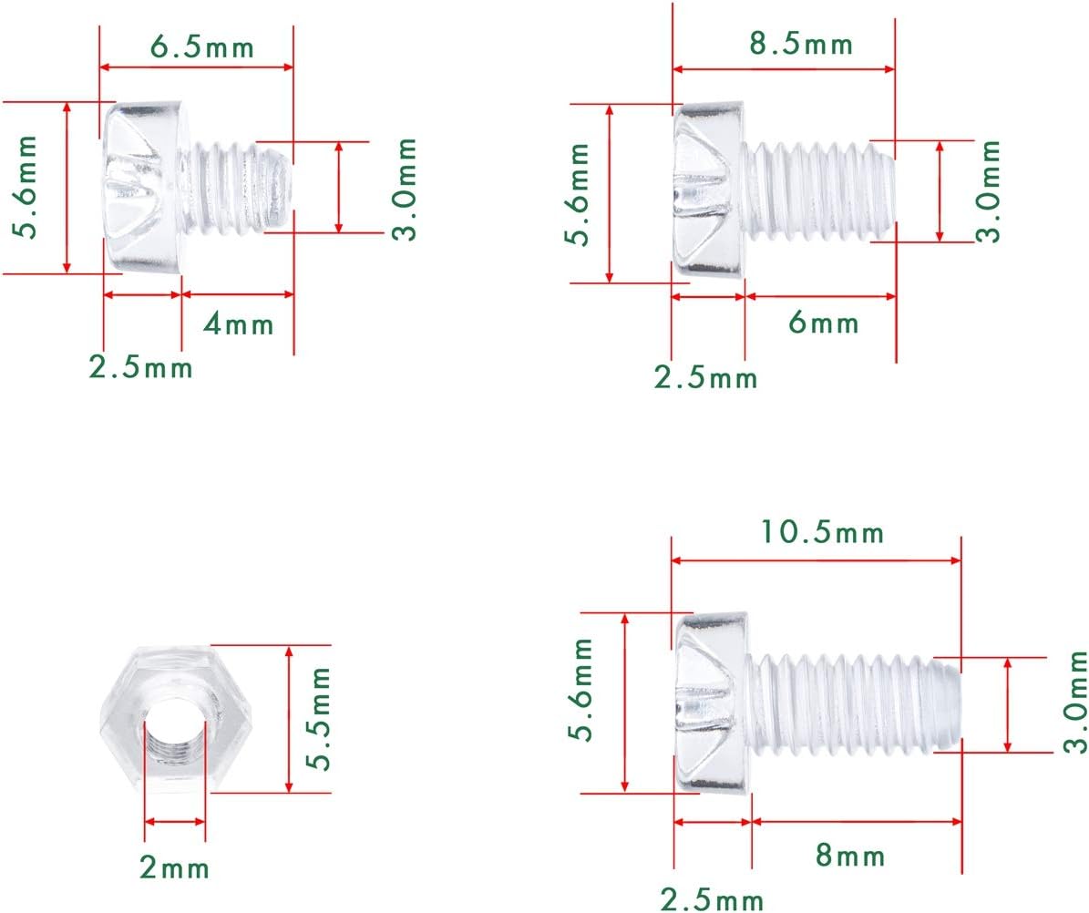Pzsmocn 180 Pieces M3*4mm / M3*6mm / M3*8mm PC Transparent Plastic Cross-recessed Round Head Screws and Hexagonal Nuts Kit - Image 5