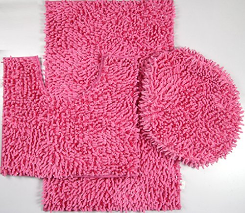 BH Home & Linen 3-Piece Ultra-Soft Shiny Chenille Mixed Microfiber Bath Mats Set. Large Mat 19.5