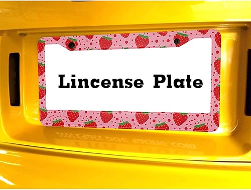 Miniatura 6 de Beabes Lindo patrón de fresa fruta rosa soporte para placa de matrícula lunares marco rojo cubierta de placa de matrícula accesorios de coche 2