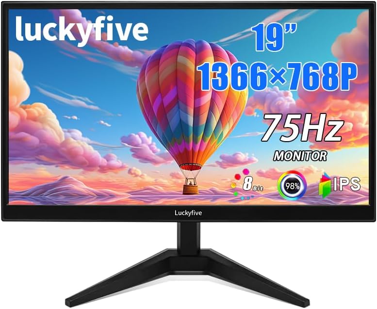19 Inch Computer Monitor for Office & Student, WXGA 1366x768 75Hz IPS ...