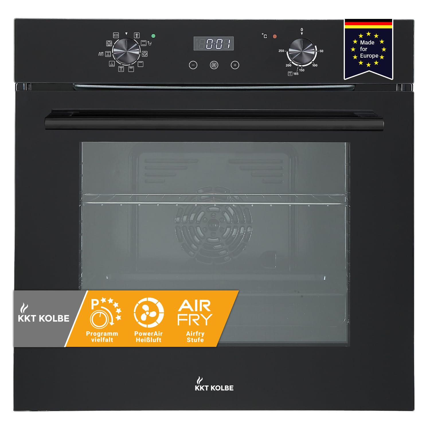 KKT KOLBE AirFryer horno empotrable de 60 cm negro con freidora de aire | diseño Full Black | independiente | 73 L | convección | función pizza | aire caliente | mandos giratorios | BO7005FB