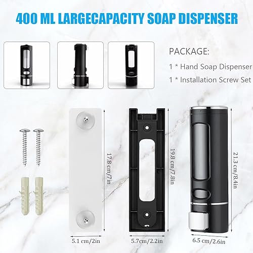 Miniatura 2 de Dispensador de jabón de manos montado en una sola pared, bomba de ducha negra de 13.5 oz13.5 fl oz, dispensador de jabón de loción líquida