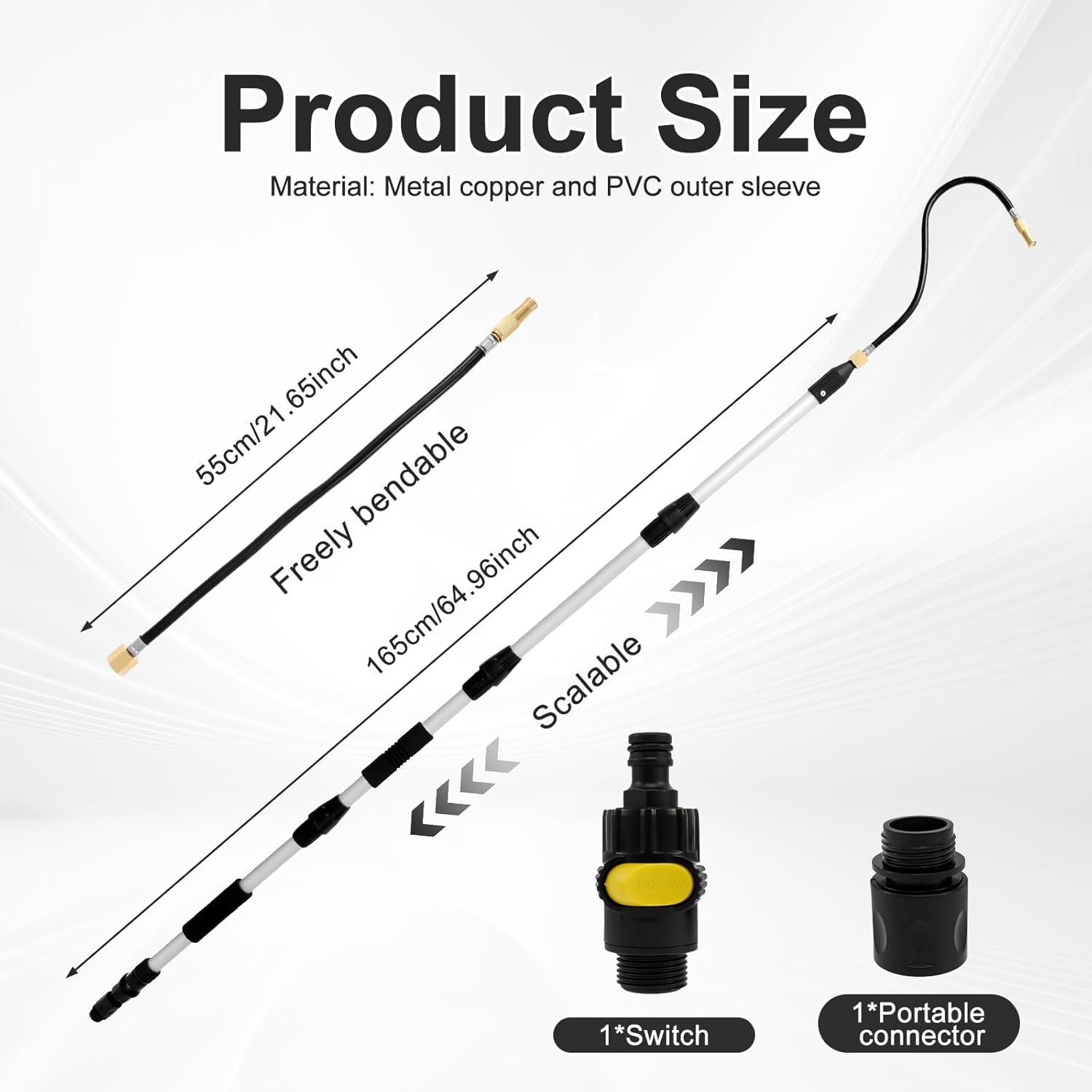 Gutter Cleaning Tool, 64.9" Gutter Cleaner Tools from the Ground, Bendable Roofing Gutter Tool with 4 Splice Rod, Easy to Fit Disassemble Long Reach Gutter Cleaning Wand Rain Gutter Cleaning Pole