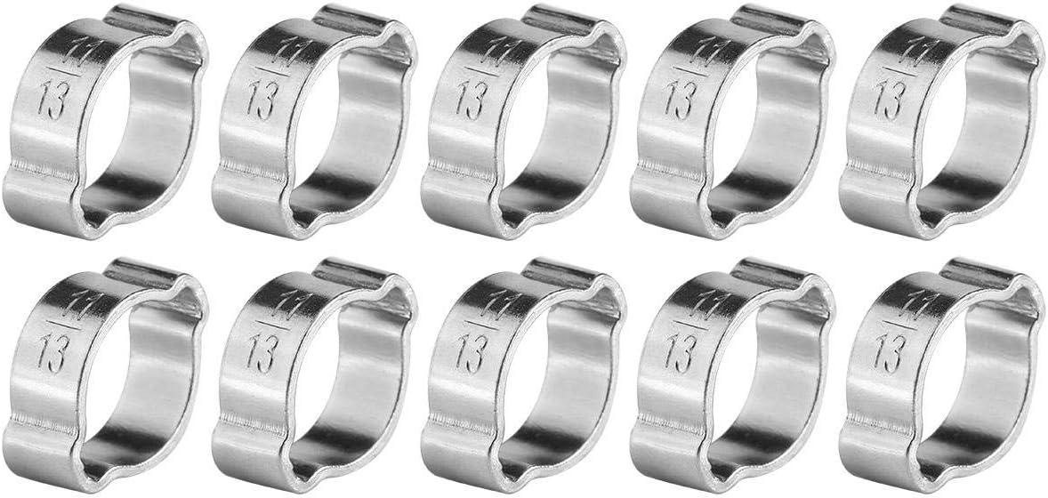 Xinrub 10pcs Hose Clamp, Stainless Steel Two-ear Pipe Clip Hoop Plumbing Fastener Fule Petrol Pipe Tube(11-13Mm )
