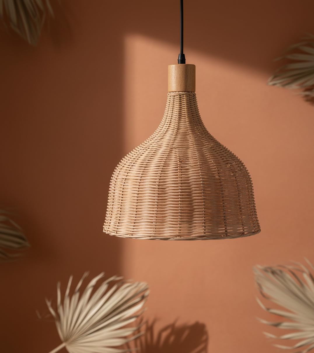 BEL AIR HOME Lampada a sospensione HANOI in rattan, diametro 25 cm | altezza regolabile, E27, stile bohémien, design naturale, per soggiorno, camera da letto, sala da pranzo