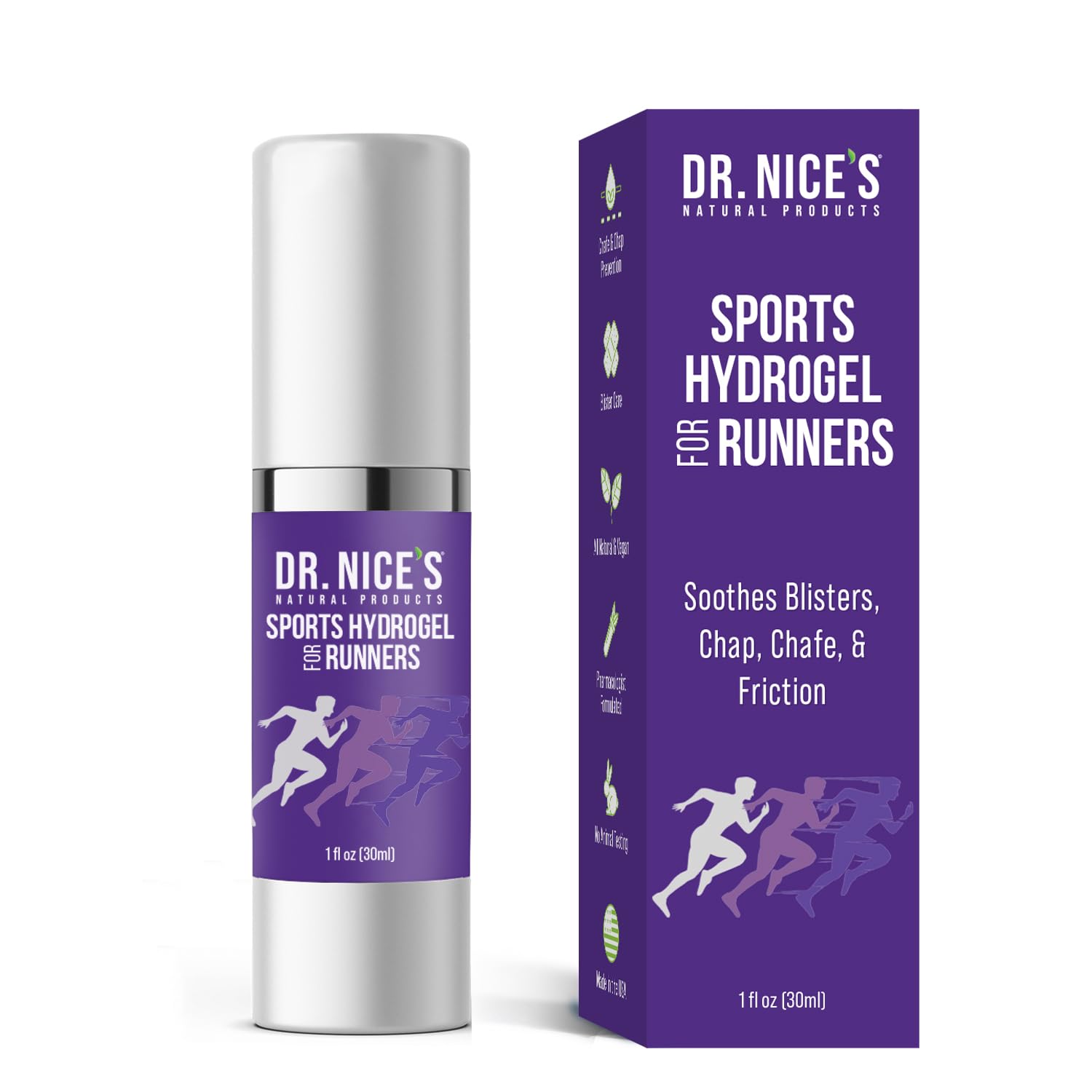 DR. NICE'S Skin Recovery Hydrogel for Runners - Soothing Cooling Gel for Chafing & Blister Relief - Natural Formula Calms Irritation & Revives Skin for Athletes, Marathons, Sports - 1 Fl Oz