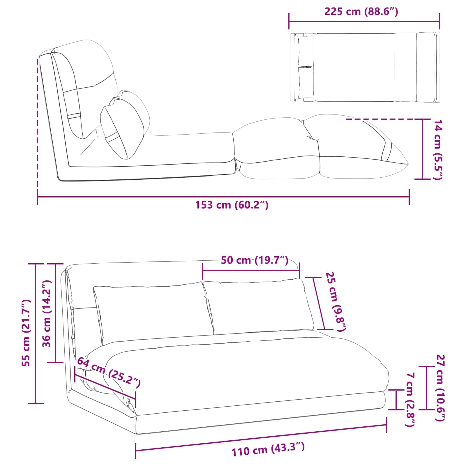 Regulowany fotel na nogi, jasnoszary, aksamit z oparciem wielopozycyjnym, 110 x 82 x 55 cm, wyściełany, składany, ergonomiczny, idealny do salonu, sypialni, gier, medytacji i czytania