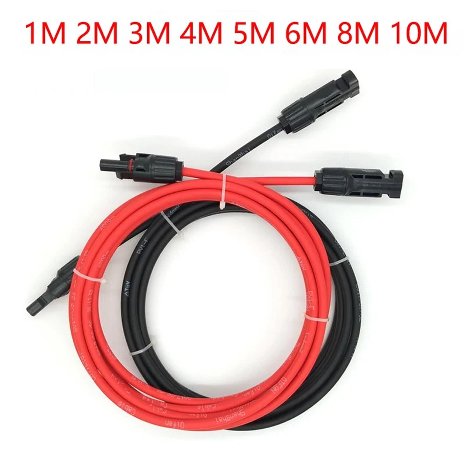 1 par de cables de extensión de panel solar de cobre 6 4 2,5 mm² 10 12 14 AWG negro y rojo con conectores de cables solares fotovoltaicos (8 m rojo y 8 m negro, 10 AWG-6 mm2)